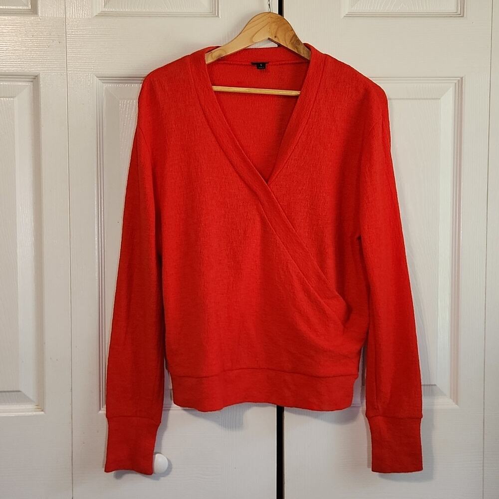 J. Crew‎ Women's Faux Wrap Long Sleeve Textured Top Size SM V-neck 100% Cotton